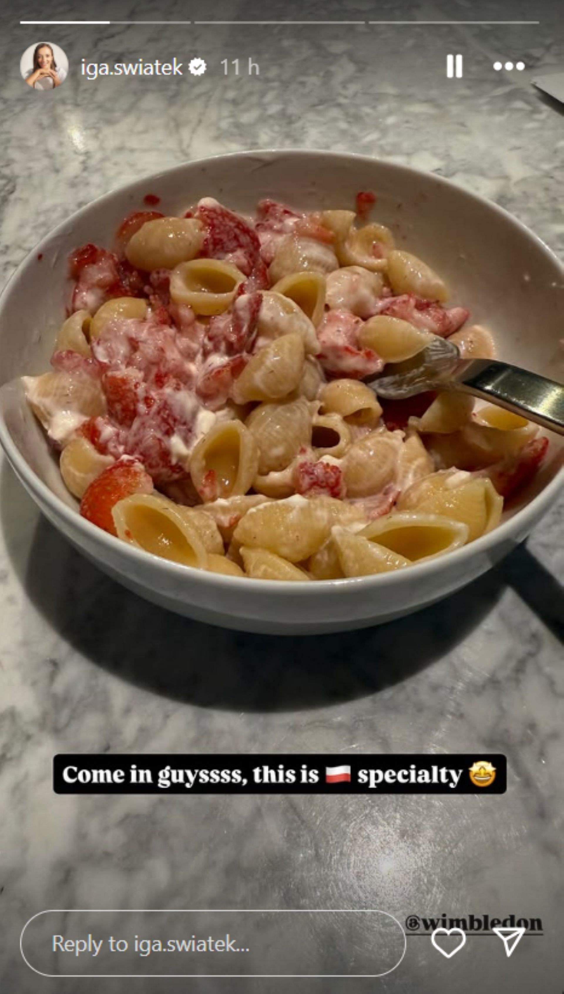 Iga Swiatek enjoys her favorite meal; Instagram - @iga.swiatek